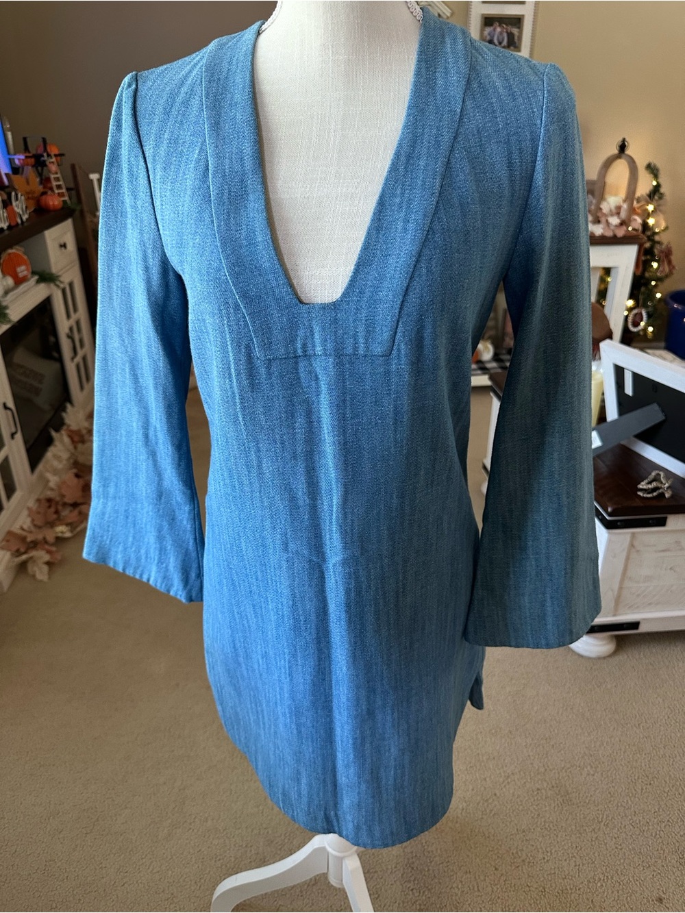 Zara Blue Deep V-Neck Mini Dress